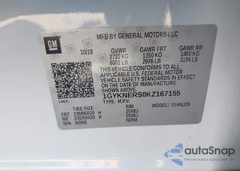 2019 Cadillac Xt5 Premium Luxury z USA, uszkodzony, nr VIN 1GYKNERS0KZ167155